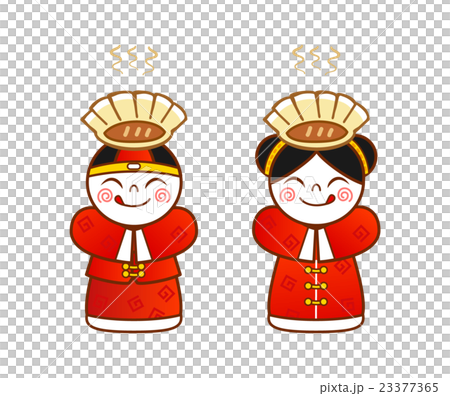 頭に餃子を乗せた中国伝統衣装の子供たち 23377365