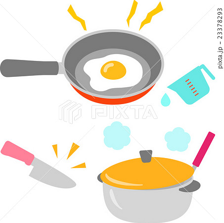 料理中のフライパンや鍋のイラスト素材
