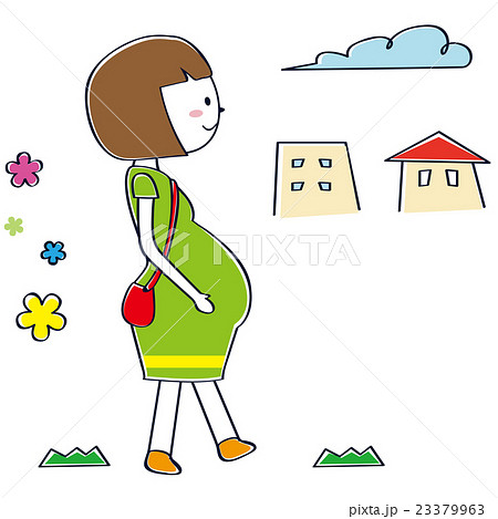 おかっぱ妊婦のお散歩のイラスト素材