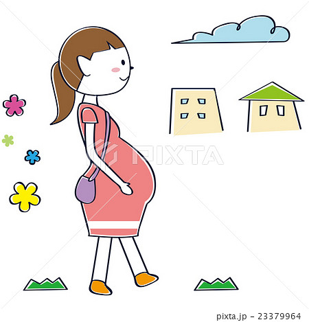 ポニーテール妊婦のお散歩のイラスト素材