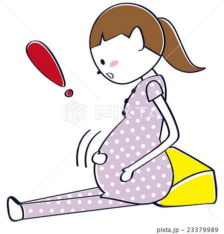 ポニーテール妊婦 胎動を感じるのイラスト素材