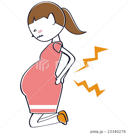ポニーテール妊婦 腰が痛むのイラスト素材