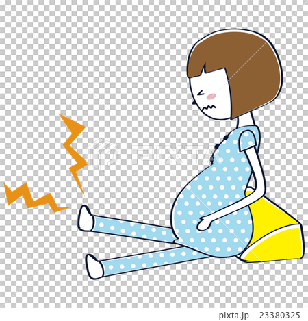 おかっぱ妊婦 足がつるのイラスト素材