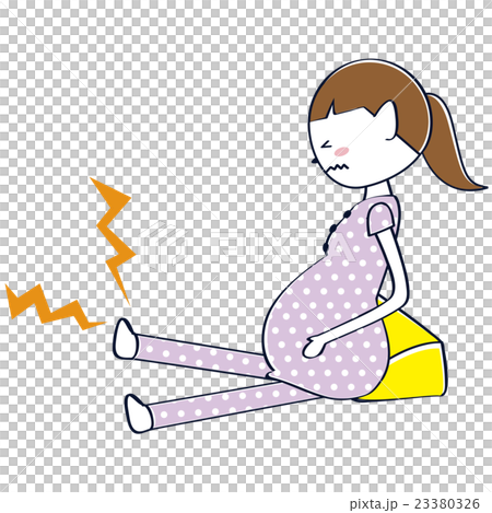 ポニーテール妊婦 足がつるのイラスト素材