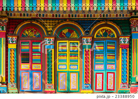 Colorful facade of building in Little India 23388950
