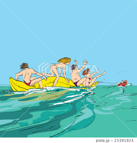 happy people having fun on banana boat happy people having fun on banana boat 23391923