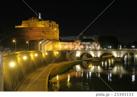 Rome Castel Sant’Angelo night view on Tiber river Rome Castel Sant’Angelo night view on Tiber river 23393133