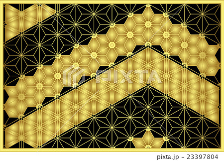 和風背景　組子細工　ミックス　横 23397804