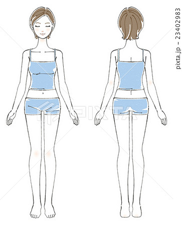 40代女性の全身 正面背面のイラスト素材