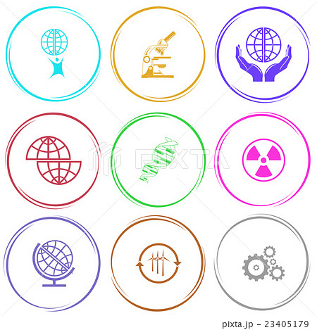 little man with globe, lab microscope 23405179