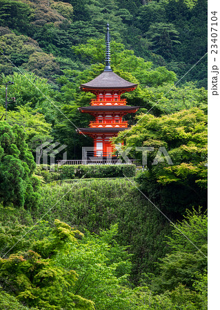 Red pagoda in Kiyomizu-dera Temple 23407104