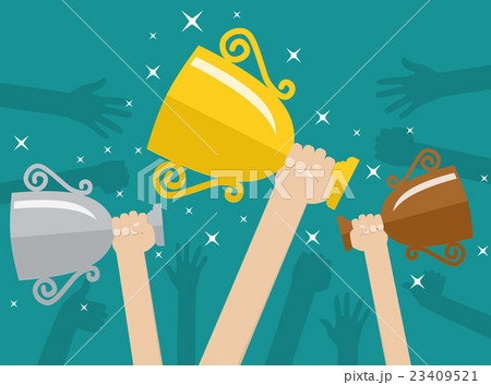 Hands holding trophies winner cups. Hands holding trophies winner cups. 23409521