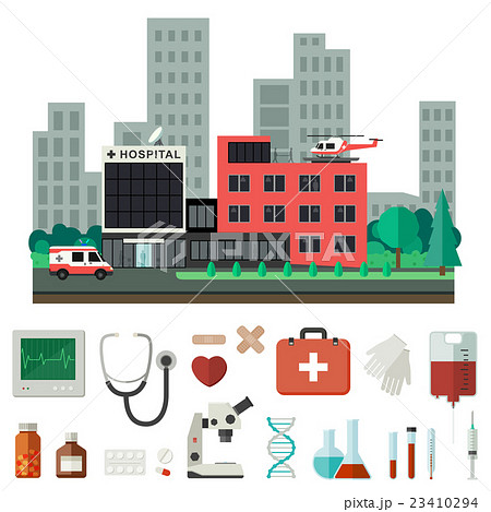 Hospital with medical icons. 23410294