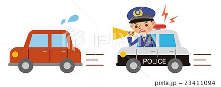 違反車両を追いかけるパトカーと警察官のイラスト素材