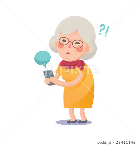 Confused Grandma Using Smart Phoneのイラスト素材