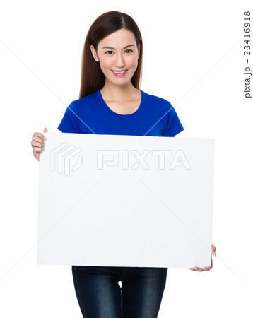 Asian young woman show with white banner 23416918