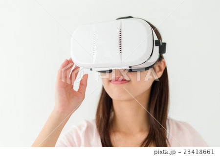 Woman experienc though vr device 23418661