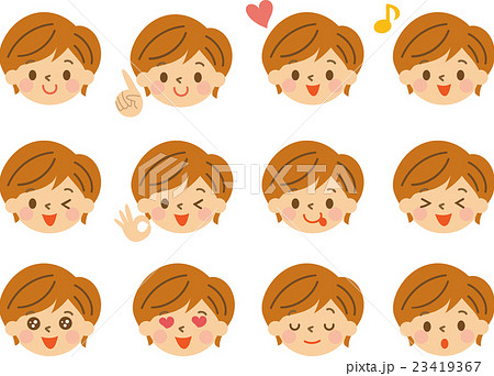 顔 表情 ポジティブ セットのイラスト素材