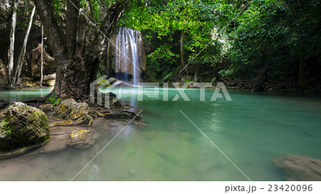 Deep forest waterfall, Kanchanaburi, Thailand 23420096