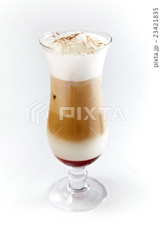 Layered Coffee Cocktail in Glass isolated on wh 23421835