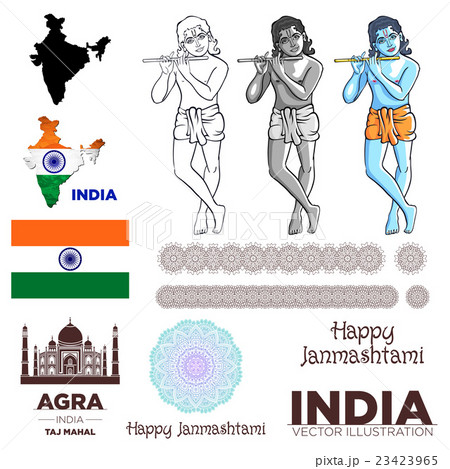 india flag Krishna taj mahal map mandala vector 23423965