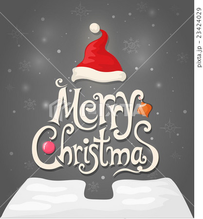 Christmas card with tree, hat and calligraphic  23424029