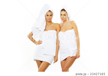 Two happy teen girl after shower Two happy teen girl after shower 23427165