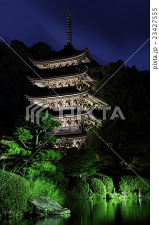 瑠璃光寺 山口ゆらめき回廊 五重塔 ライトアップの写真素材