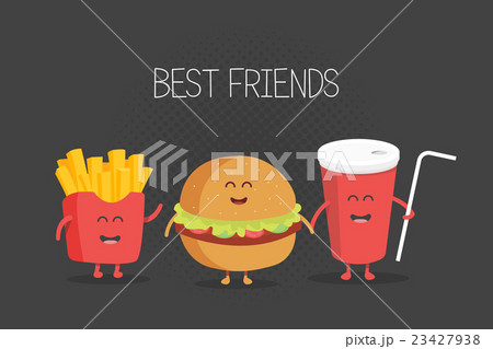 Cute fast food burger, soda, french fries Cute fast food burger, soda, french fries 23427938