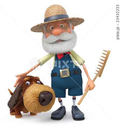 the farmer with a dog and a rake 23432255