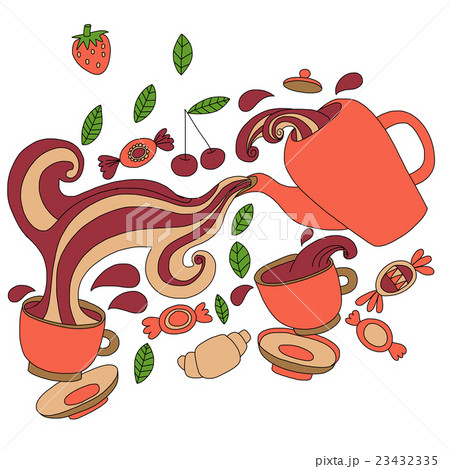 Vector doodle picture of tea, berries and candyのイラスト素材 [23432335] - PIXTA