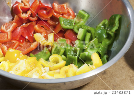 three color bell peppers split three color bell peppers split 23432871