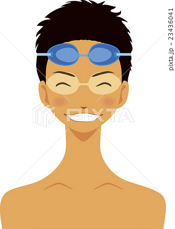 水泳ゴーグルをつけた笑う男の子 水泳ゴーグルをつけた笑う男の子 23436041