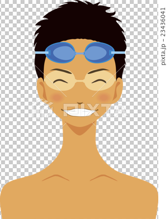 水泳ゴーグルをつけた笑う男の子 水泳ゴーグルをつけた笑う男の子 23436041