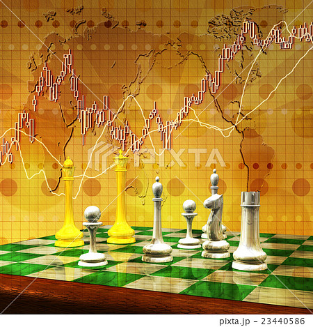 チェス盤上のチェスの駒と株式市場のイラスト素材