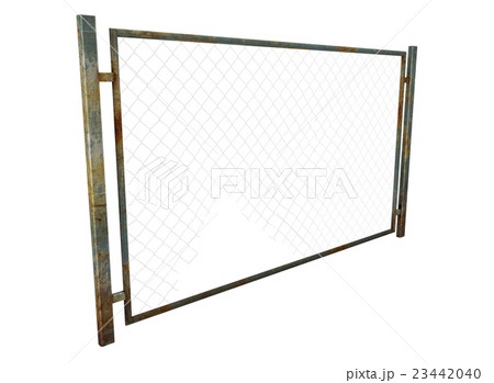 3d illustration of metal fence with rabitz. 3d illustration of metal fence with rabitz. 23442040
