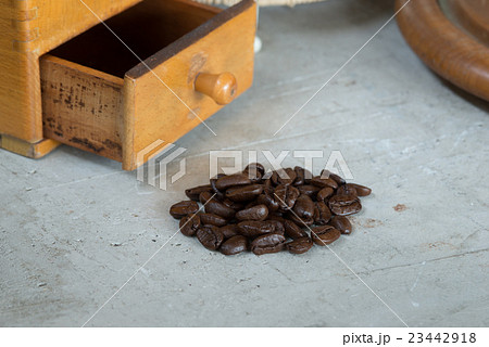Roasted coffee beans prepare to grinder Roasted coffee beans prepare to grinder 23442918