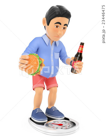 3D Man in shorts with overweight after the summer 23446475