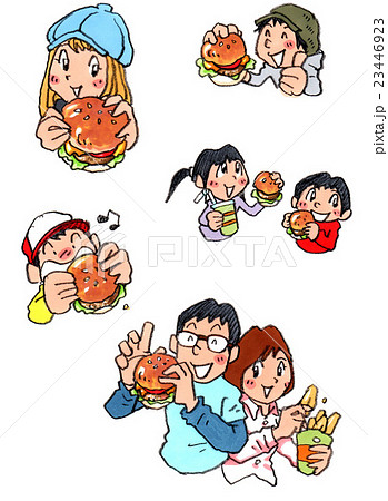 ハンバーガーを食べる人たちセット 鉛筆のタッチ のイラスト素材 ハンバーガーを食べる人たちセット 鉛筆のタッチ のイラスト素材