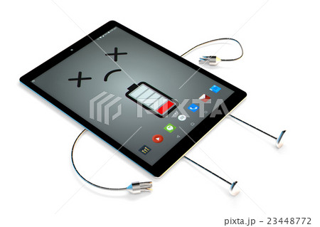 Tablet cartoon character. Low battery concept 23448772