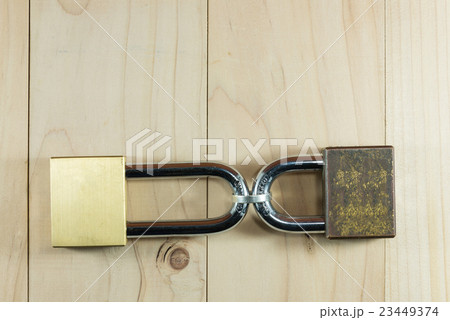 ring locked by padlocks on oak wood plank texture 23449374