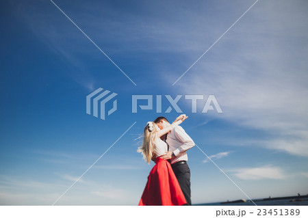 Charming bride, elegant groom on landscapes of 23451389
