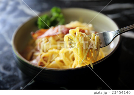 Pasta Carbonara with bacon ham and cheese Pasta Carbonara with bacon ham and cheese 23454140