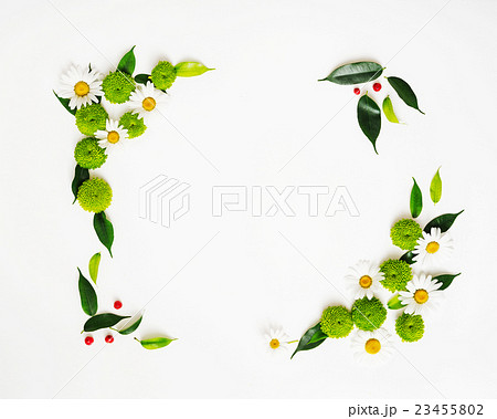 Wreath frame from chamomile and flowers. Wreath frame from chamomile and flowers. 23455802