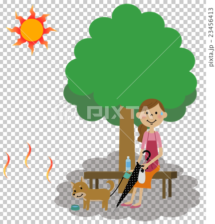 熱中症対策をする散歩中の女性 熱中症対策をする散歩中の女性 23456413