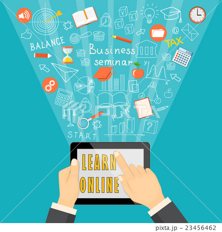 learn online with tablet on  blue background 23456462