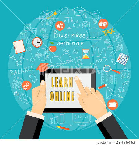 learn online with tablet on  globe  background 23456463