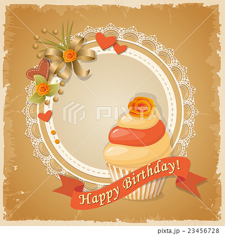 birthday card with cake , ribbon and rose 23456728