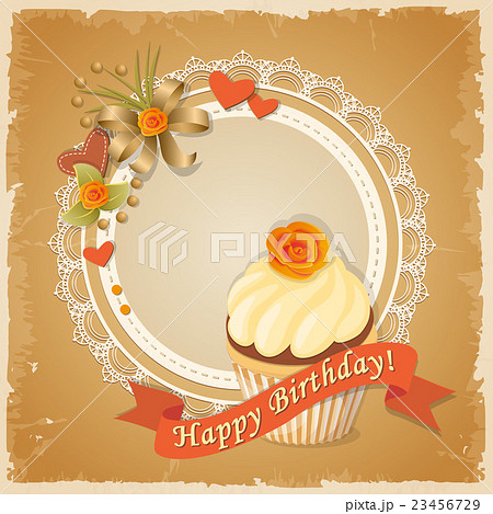 birthday card with meringue cake, ribbon and rose 23456729
