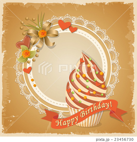 birthday card with cake, hearts and ribbon 23456730